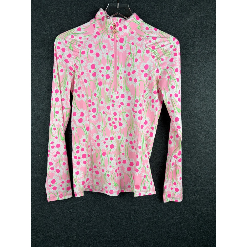 Lilly Pulitzer Luxletic Justine Half Zip Pink Sunny Daisies UPF 50+ S NWT